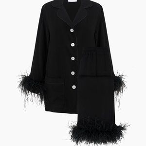 Sleeper Party Pajamas Set with Double Feathers in Black NWT